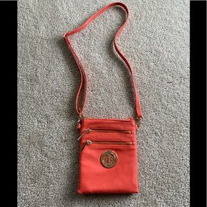 Orange vegan leather crossbody bag